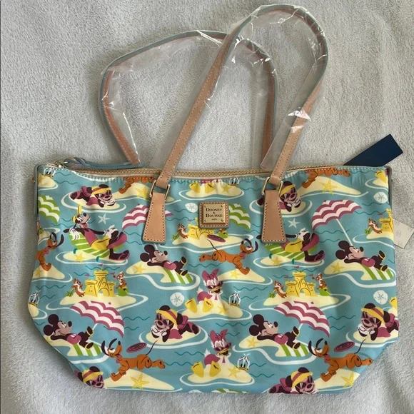 Disney Dooney & Bourke Summer Print Blue Tote with Tan Handles - Picture 5 of 6
